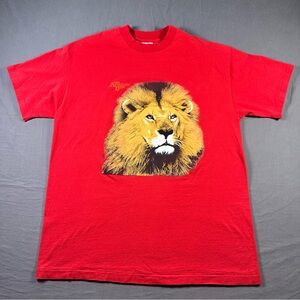 VTG Hanes Beefy T-Shirt Men’s L Red Single Stitch African Lion Graphic 90s USA